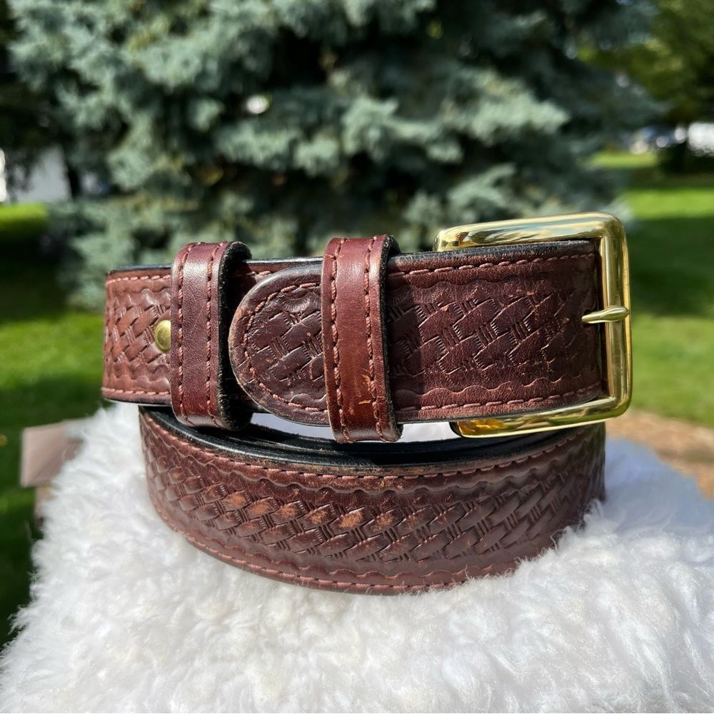 Bullhide Brown Basket Weave English Bridle Leather Money Belt W/25" Zipper